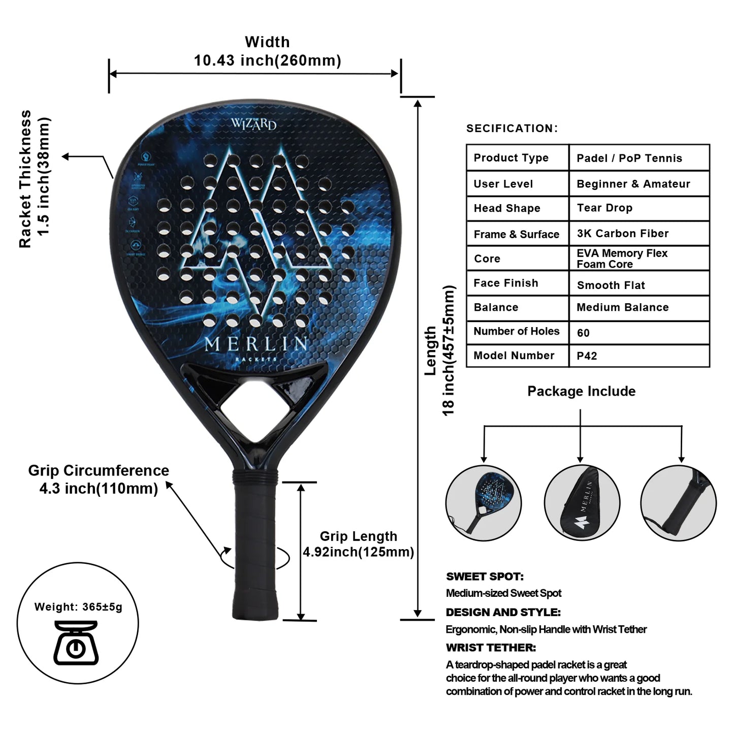 Lightweight Carbon Padel Racket