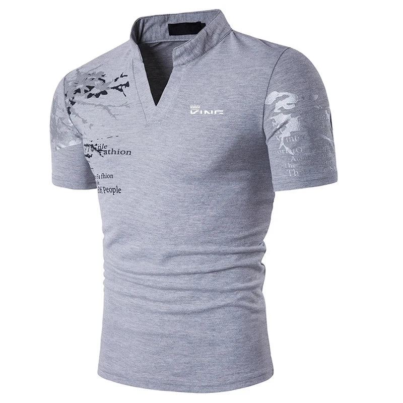 Graphic V-Neck Polo Shirt