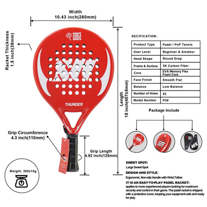 Lightweight Carbon Padel Racket
